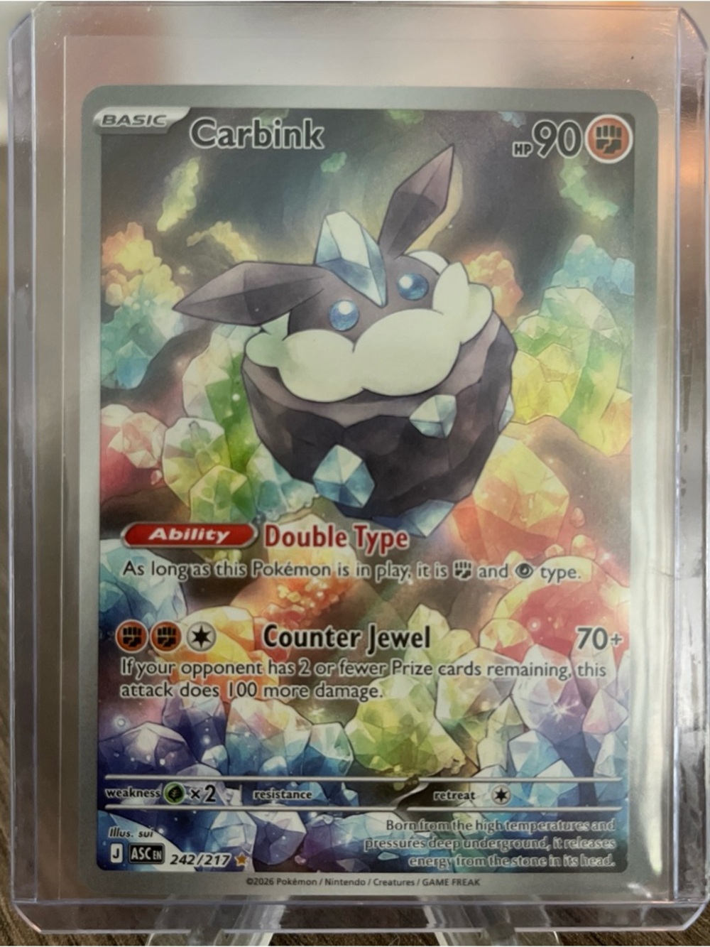 Pokemon Carbink Holographic Card - Multicolor Crystal Art